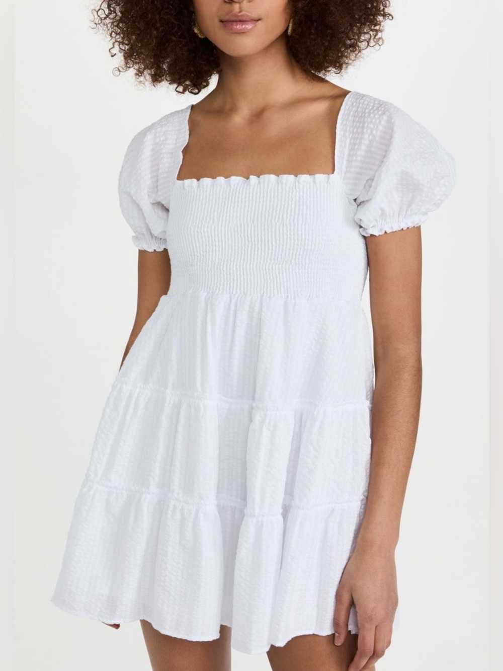 Peixoto NWT Coco White Smocked Puff Sleeve Mini Dress Size Medium